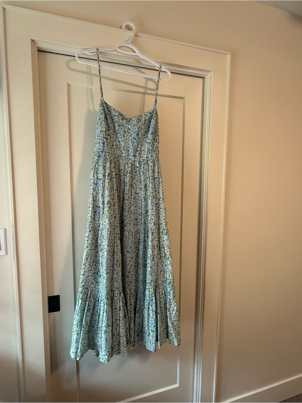 Light Blue Floral Spaghetti Strap MIDI Dress